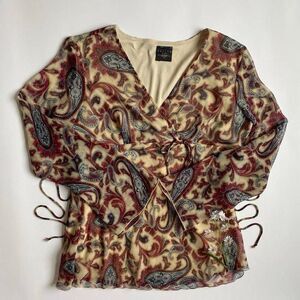 Y2K tan paisley blouse